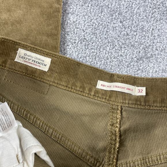 Levis Corduroy Pants Womens 32 x 28 Ribcage Straight Ankle Tan Brown - Picture 4 of 13